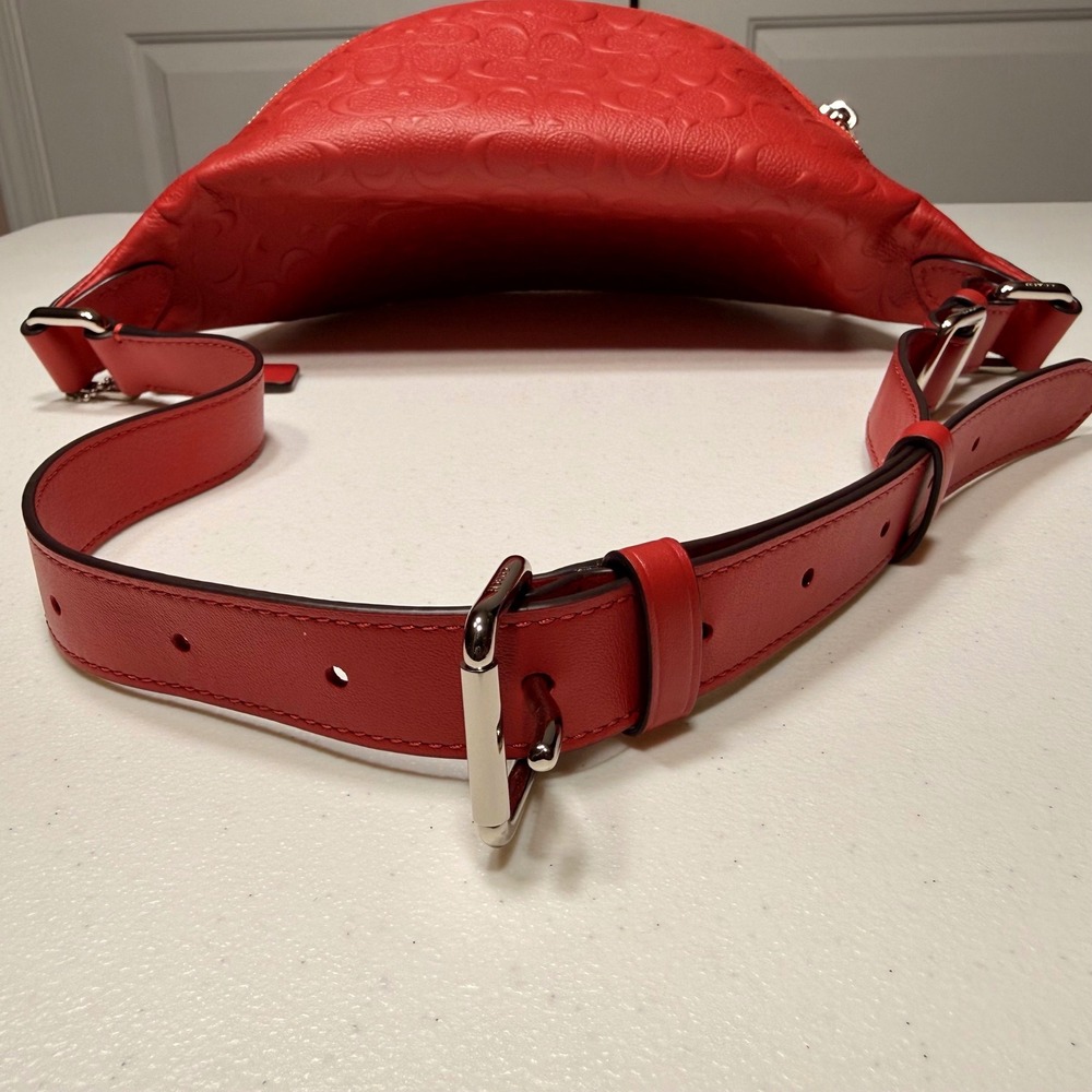 Coach Court Belt Bag Red Signature Embossed Leather Fanny Pack Waist Bag F84711 - Picture 9 of 15